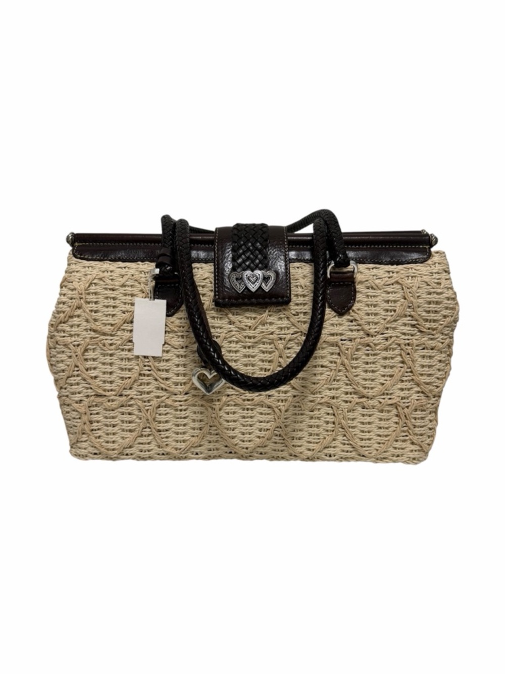 Brighton Woven Straw Tan/Brown Leather Handbag